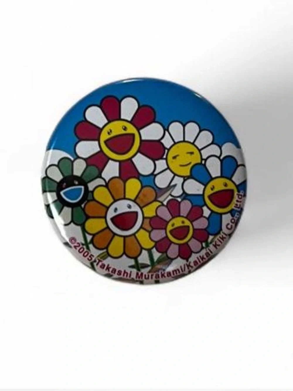 Y2K 2004 Takashi Murakami Multi Rainbow Flower Blue Pin.